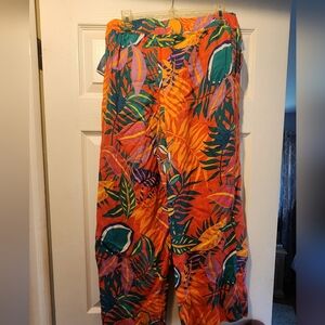 C&C California Sz XS 100% Linen Wide Leg Floral Pants Tropical L